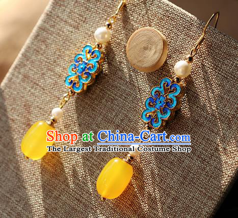 Chinese Traditional Hanfu Ceregat Cloisonne Ear Accessories Ancient Qing Dynasty Princess Earrings for Women