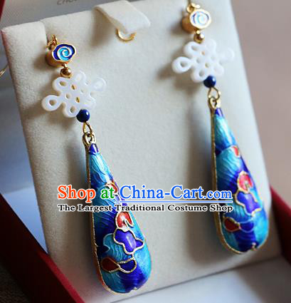 Chinese Traditional Hanfu Court Cloisonne Peony Ear Accessories Ancient Qing Dynasty Princess Earrings for Women