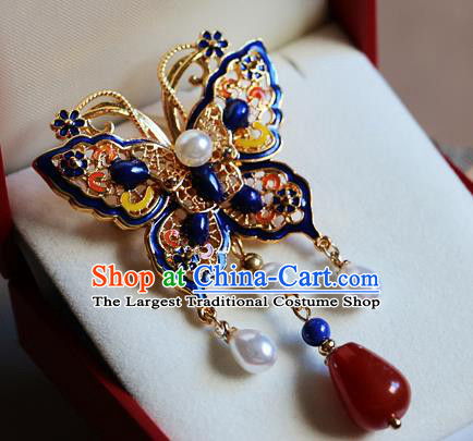 Chinese Qing Dynasty Cloisonne Butterfly Brooch Pendant Traditional Hanfu Ancient Imperial Consort Accessories for Women