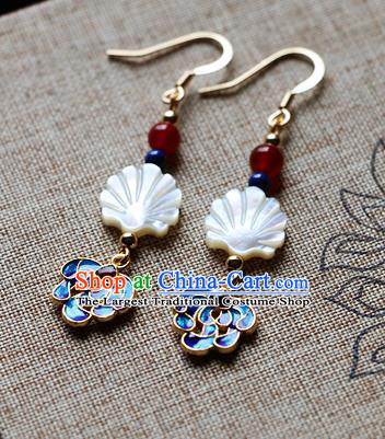 Chinese Traditional Hanfu Cloisonne Shell Ear Accessories Ancient Qing Dynasty Princess Earrings for Women