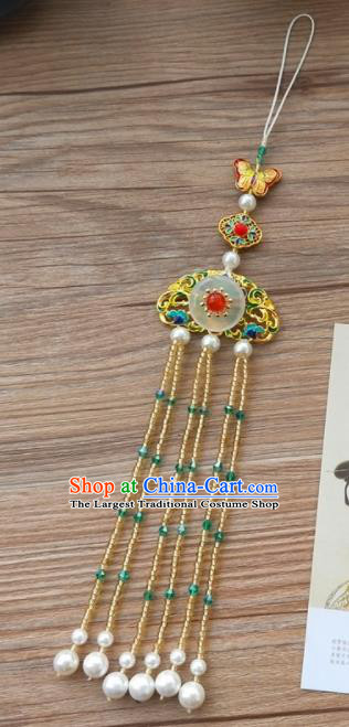 Chinese Qing Dynasty Cloisonne Golden Tassel Brooch Pendant Traditional Hanfu Ancient Imperial Consort Accessories for Women