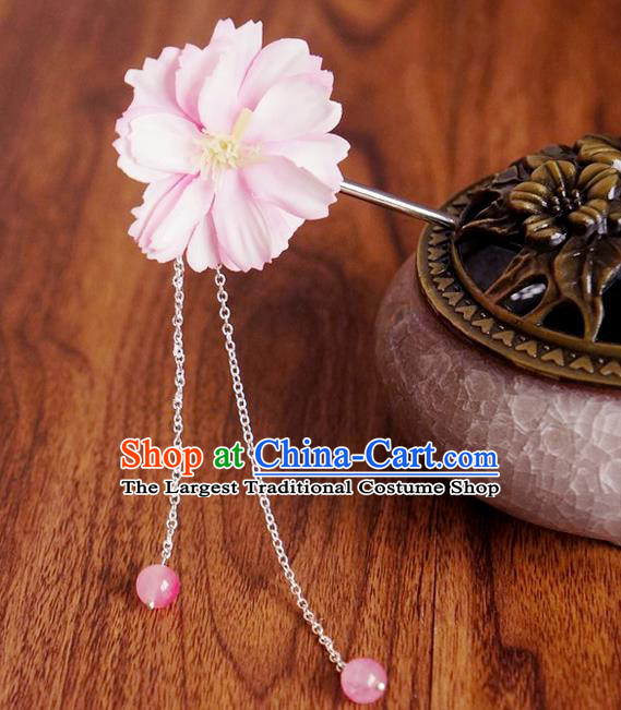 Chinese Ancient Song Dynasty Princess Pink Peach Flower Hairpins Traditional Hanfu Court Hair Accessories for Women