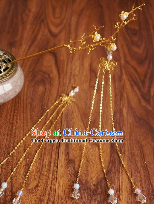 Chinese Ancient Song Dynasty Princess Golden Branch Tassel Hairpins Traditional Hanfu Court Hair Accessories for Women