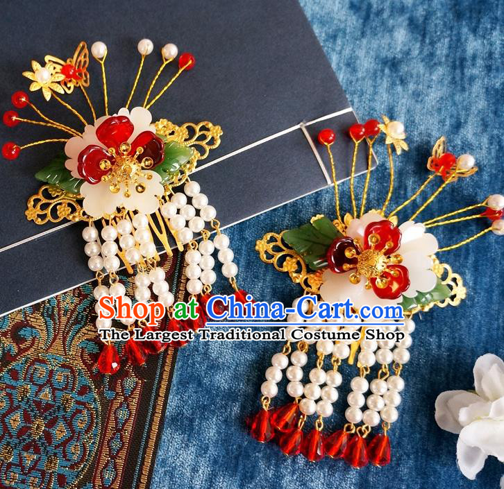 Chinese Ancient Ming Dynasty Princess Beads Tassel Hair Claws Hairpins Traditional Hanfu Court Hair Accessories for Women