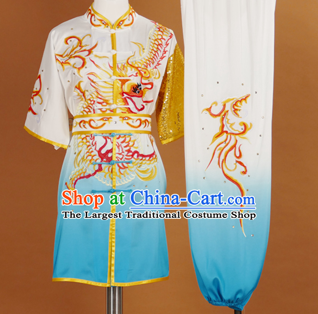 Color Transition Short Sleeves Martial Arts Suit Kung Fu Dress Wushu Suits Stage Performance Competition Full Set