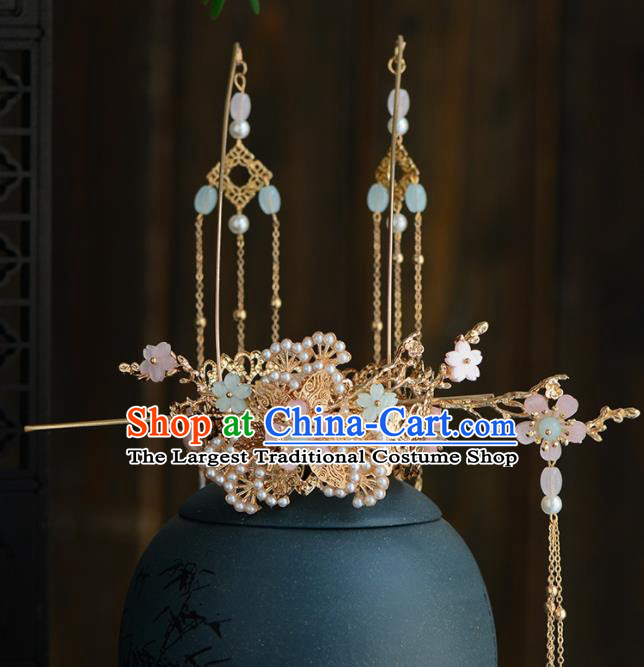 Chinese Ancient Tang Dynasty Palace Princess Pine Tassel Hair Crown Hairpins Traditional Hanfu Court Hair Accessories for Women