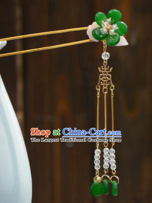 Chinese Ancient Tang Dynasty Princess Green Plum Tassel Hairpins Traditional Hanfu Court Hair Accessories for Women