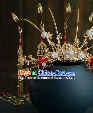 Chinese Ancient Tang Dynasty Princess Golden Phoenix Coronet Hairpins Traditional Hanfu Court Hair Accessories for Women