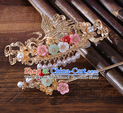 Chinese Ancient Tang Dynasty Princess Crane Hair Crown Hairpins Traditional Hanfu Court Hair Accessories for Women