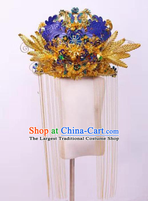 Chinese Ancient Bride Cloisonne Butterfly Phoenix Coronet Hairpins Traditional Hanfu Court Princess Hair Accessories for Women