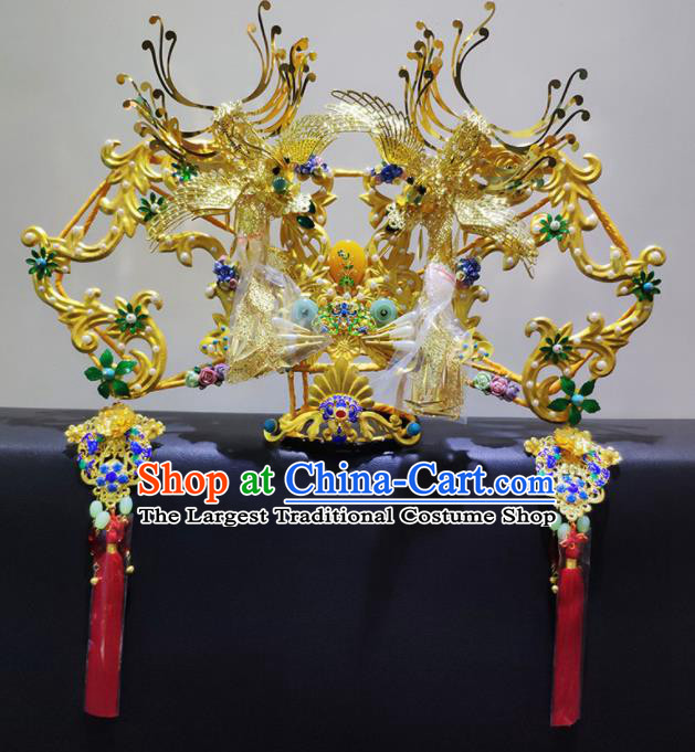 Chinese Ancient Qing Dynasty Bride Phoenix Coronet Hairpins Traditional Hanfu Court Princess Hair Accessories for Women