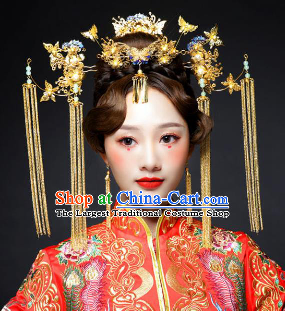 Chinese Ancient Ming Dynasty Bride Phoenix Coronet Hairpins Traditional Hanfu Court Princess Hair Accessories for Women