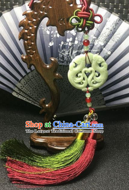 Traditional Chinese Hanfu Jade Carving Phoenix Waist Accessories Tassel Pendant Ancient Swordsman Brooch