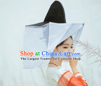 Chinese Traditional Hanfu Swordsman Hat Ancient Tang Dynasty Court Lady White Curtain Hat for Women