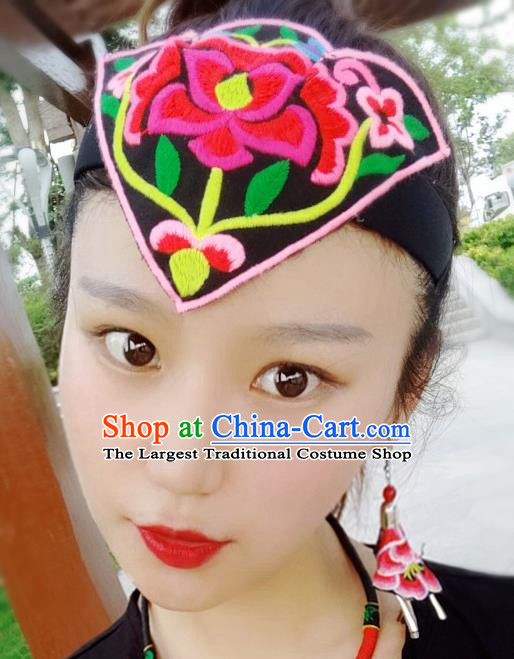 Chinese Traditional Ethnic Embroidered Lotus Headband National Handmade Hair Clasp for Women