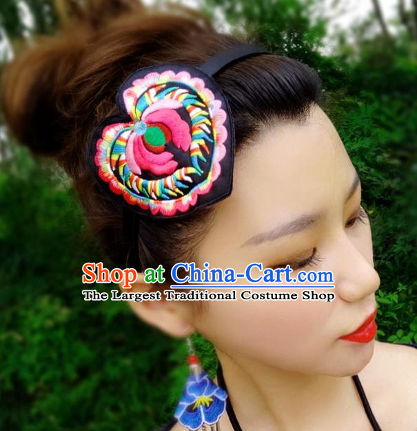 Chinese Traditional Ethnic Embroidered Lotus Headband National Handmade Hair Clasp for Women