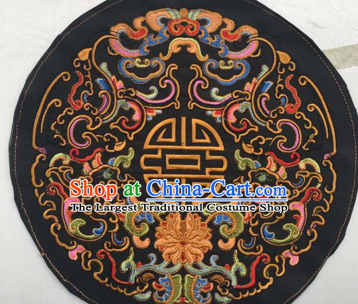 Chinese Traditional Embroidery Cloth Accessories National Embroidered Lotus Black Dress Patch