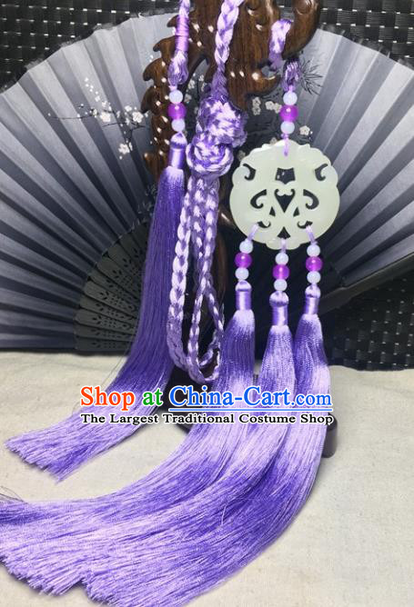 Traditional Chinese Hanfu Jade Carving Dragon Waist Accessories Palace Purple Tassel Pendant Ancient Swordsman Brooch