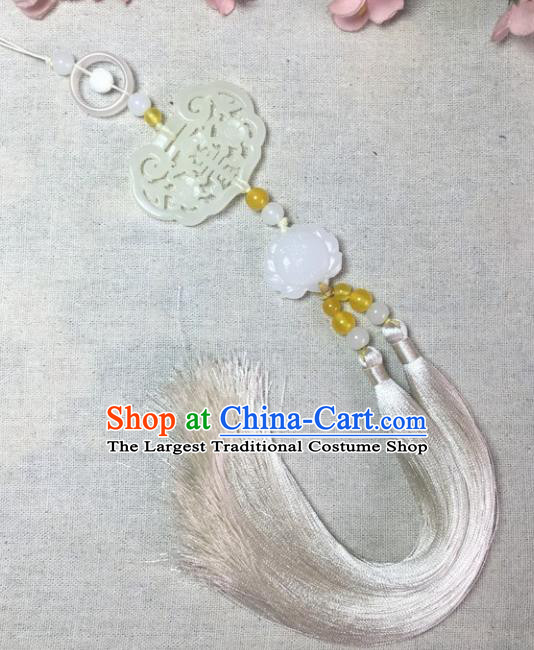 Traditional Chinese Hanfu Jade Carving Lock Lotus Waist Accessories Palace Tassel Pendant Ancient Swordsman Brooch