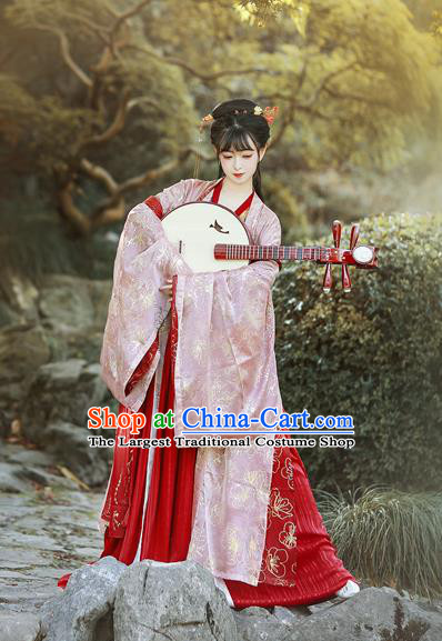 Traditional Chinese Tang Dynasty Palace Replica Costumes Ancient Court Princess Red Hanfu Dress for Women