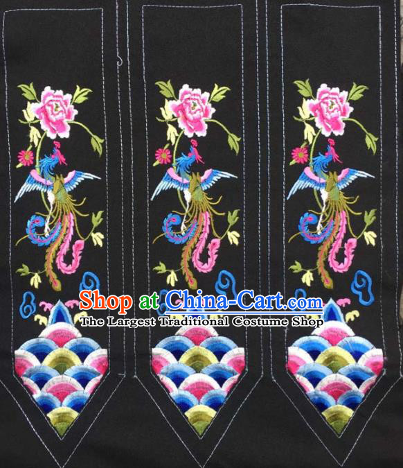 Chinese Traditional National Embroidered Phoenix Peony Black Applique Dress Patch Embroidery Cloth Accessories