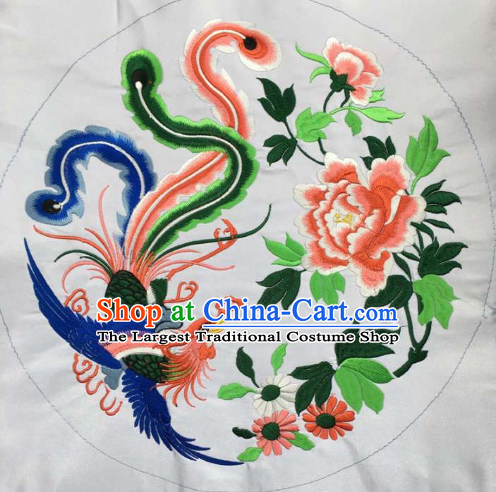 Chinese Traditional National Embroidered Phoenix Peony White Applique Dress Patch Embroidery Cloth Accessories