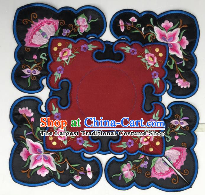 Chinese Traditional Embroidery Flowers Dark Red and Black Shoulder Accessories National Embroidered Cloud Patch