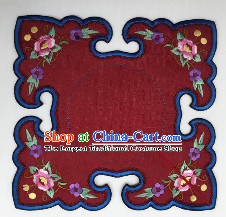 Chinese Traditional Embroidery Flowers Wine Red Shoulder Accessories National Embroidered Cloud Patch