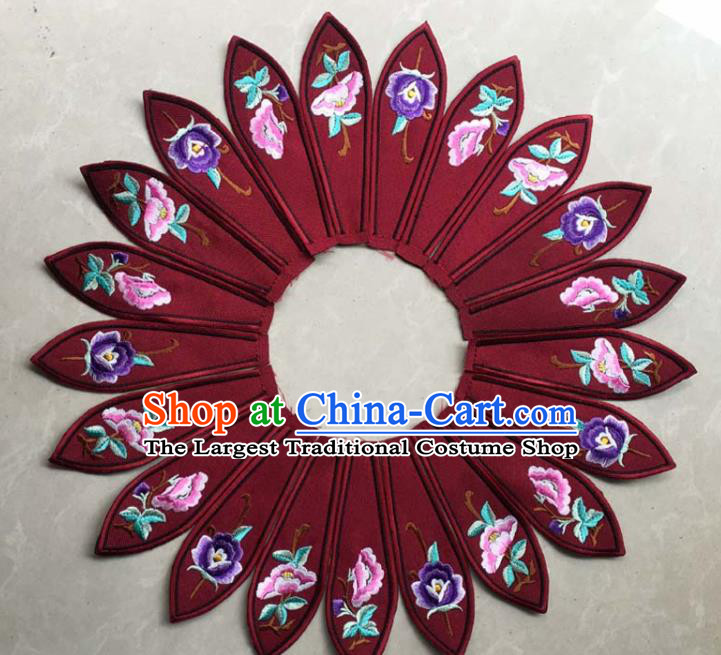 Chinese Traditional Embroidery Peony Wine Red Collar Shoulder Accessories National Embroidered Patch