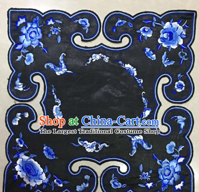 Chinese Traditional Embroidery Peony Butterfly Black Collar Shoulder Accessories National Embroidered Patch