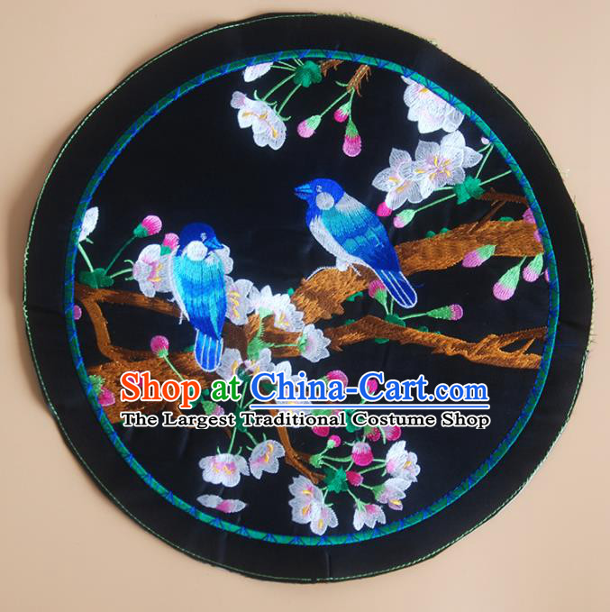 Chinese Traditional Embroidered Plum Birds Applique National Dress Patch Embroidery Cloth Accessories