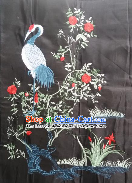 Chinese Traditional Embroidered Orchid Crane Black Applique National Dress Patch Embroidery Cloth Accessories