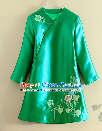 Chinese Traditional Tang Suit Embroidered Petunia Green Jacket National Costume Qipao Upper Outer Garment for Women