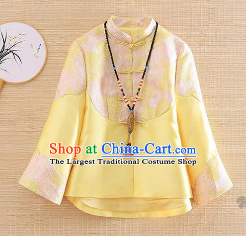 Chinese Traditional Tang Suit Yellow Jacket National Costume Qipao Upper Outer Garment for Women