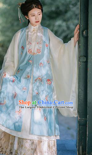 Traditional Chinese Ming Dynasty Court Lady Historical Costumes Blue Vest Ancient Palace Princess Hanfu Dress for Women