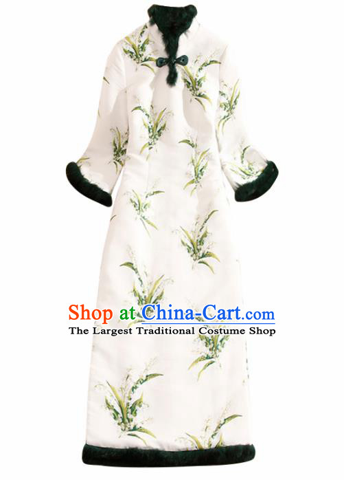 Traditional Chinese National Winter White Qipao Dress Tang Suit Cheongsam Costume for Women