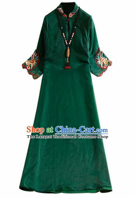 Traditional Chinese National Embroidered Butterfly Deep Green Qipao Dress Tang Suit Cheongsam Costume for Women