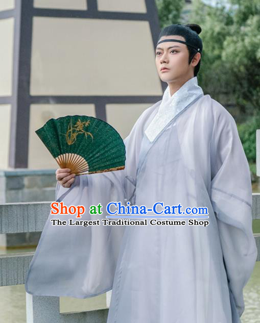 Traditional Chinese Ming Dynasty Scholar Grey Robe Ancient Nobility Childe Taoist Priest Historical Costumes for Men