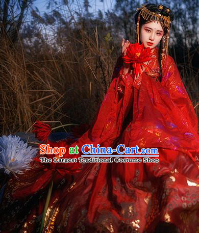 Traditional Chinese Tang Dynasty Court Infanta Red Hanfu Dress Ancient Royal Princess Wedding Historical Costumes for Women