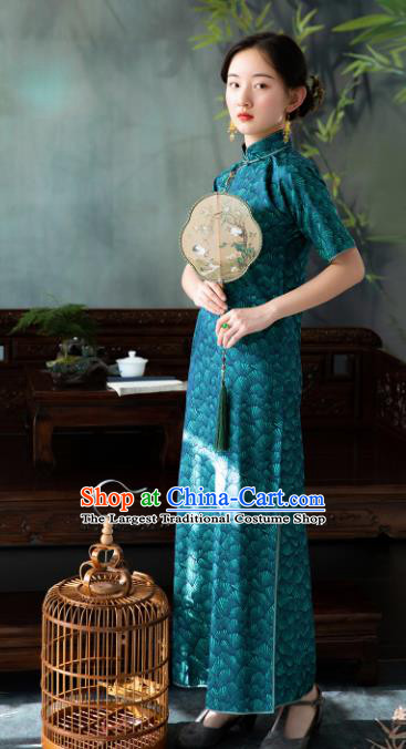 Traditional Chinese National Deep Green Silk Qipao Dress Tang Suit Cheongsam Costume for Women