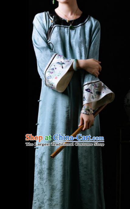 Traditional Chinese Late Qing Dynasty Blue Qipao Dress National Tang Suit Cheongsam Costume for Women