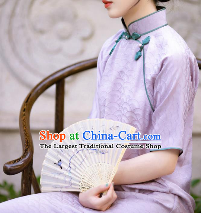 Traditional Chinese Late Qing Dynasty Lilac Silk Qipao Dress National Tang Suit Cheongsam Costume for Women