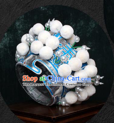 Chinese Traditional Beijing Opera Takefu Hat Peking Opera White Venonat Helmet for Men