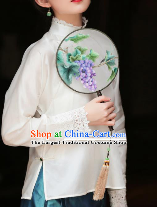 Chinese Traditional Tang Suit White Shirt National Costume Republic of China Qipao Upper Outer Garment for Women