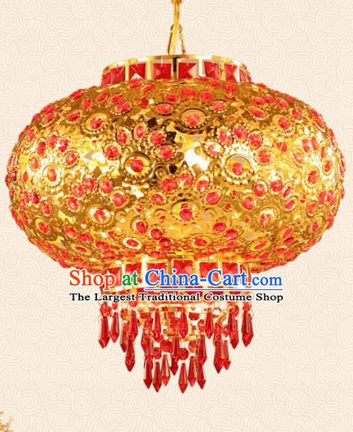 Chinese Traditional New Year Golden Round Palace Lantern Handmade Hanging Lantern Asian Ceiling Lanterns Ancient Lamp