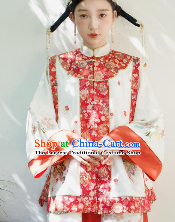 Chinese Traditional Qing Dynasty Embroidered Red Vest National Costume Tang Suit Waistcoat for Women