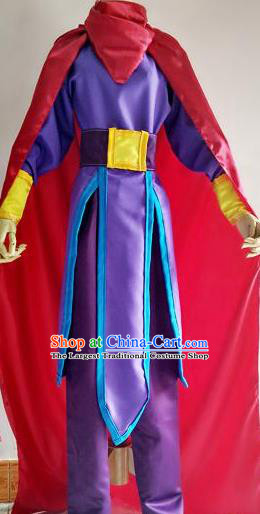 Chinese Traditional Cosplay Young Hero Purple Costume Ancient Swordsman Hanfu Clothing for Men