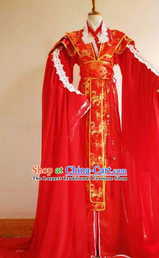 Chinese Traditional Cosplay Prince Wedding Costume Ancient Swordsman Red Hanfu Clothing for Men