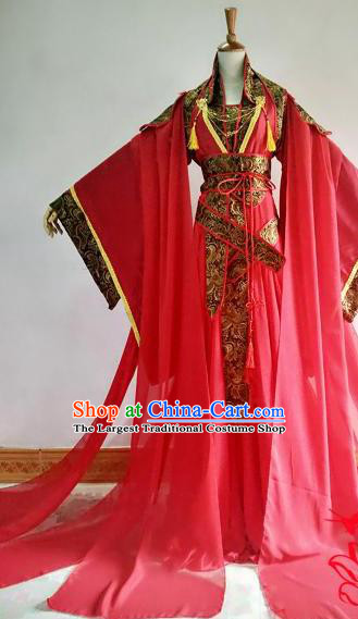 Chinese Traditional Cosplay Court Queen Red Costume Ancient Imperial Empress Hanfu Dress for Women