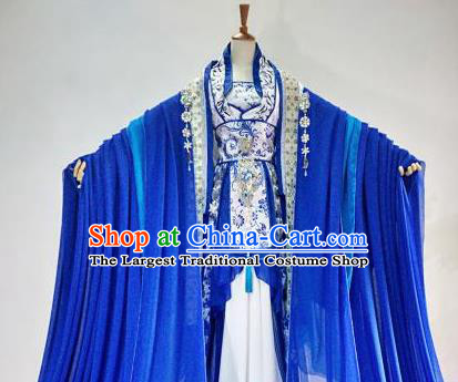 Chinese Traditional Cosplay Goddess Royalblue Costume Ancient Royal Princess Hanfu Dress for Women